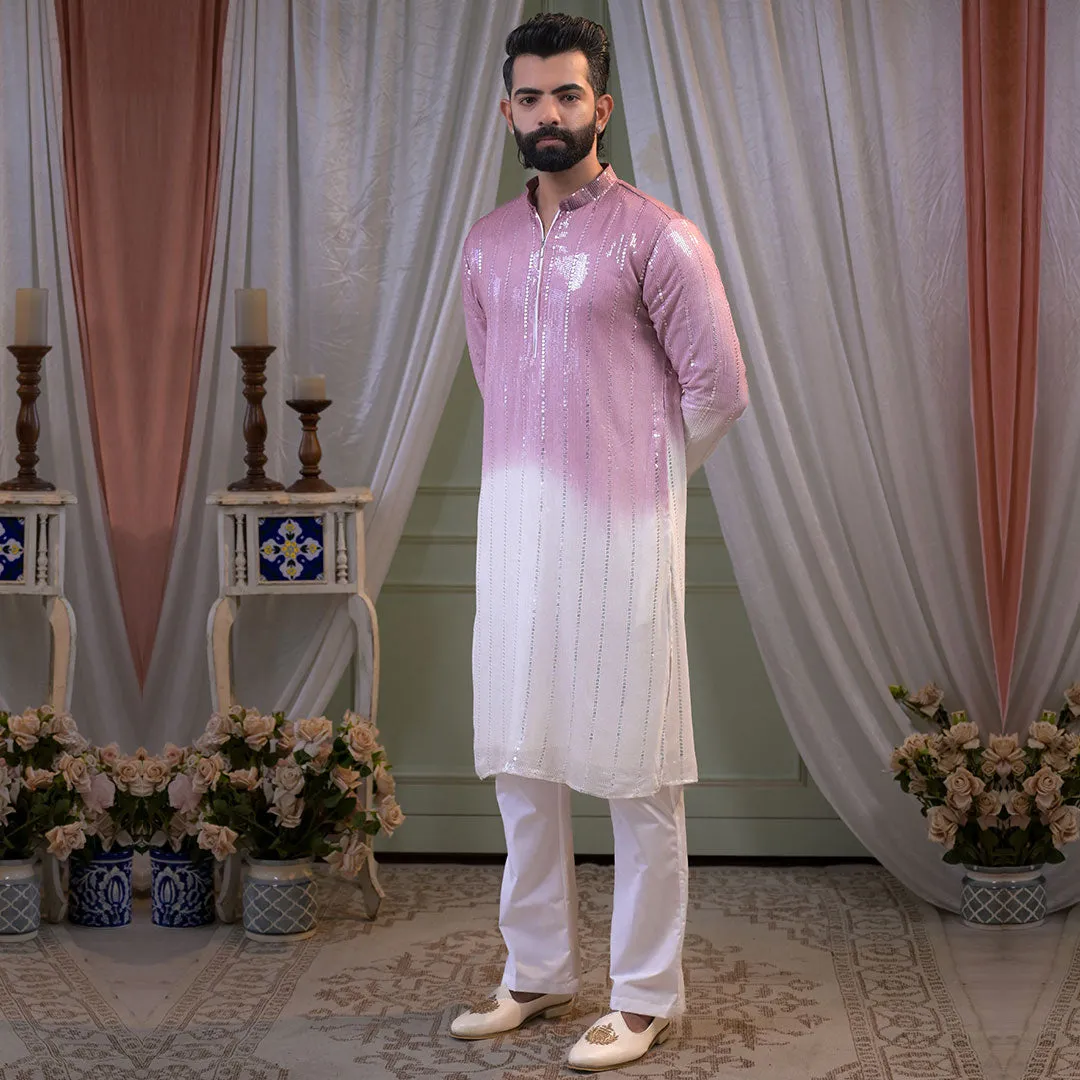 Shimmer Ombre Pink Mirror Work Kurta