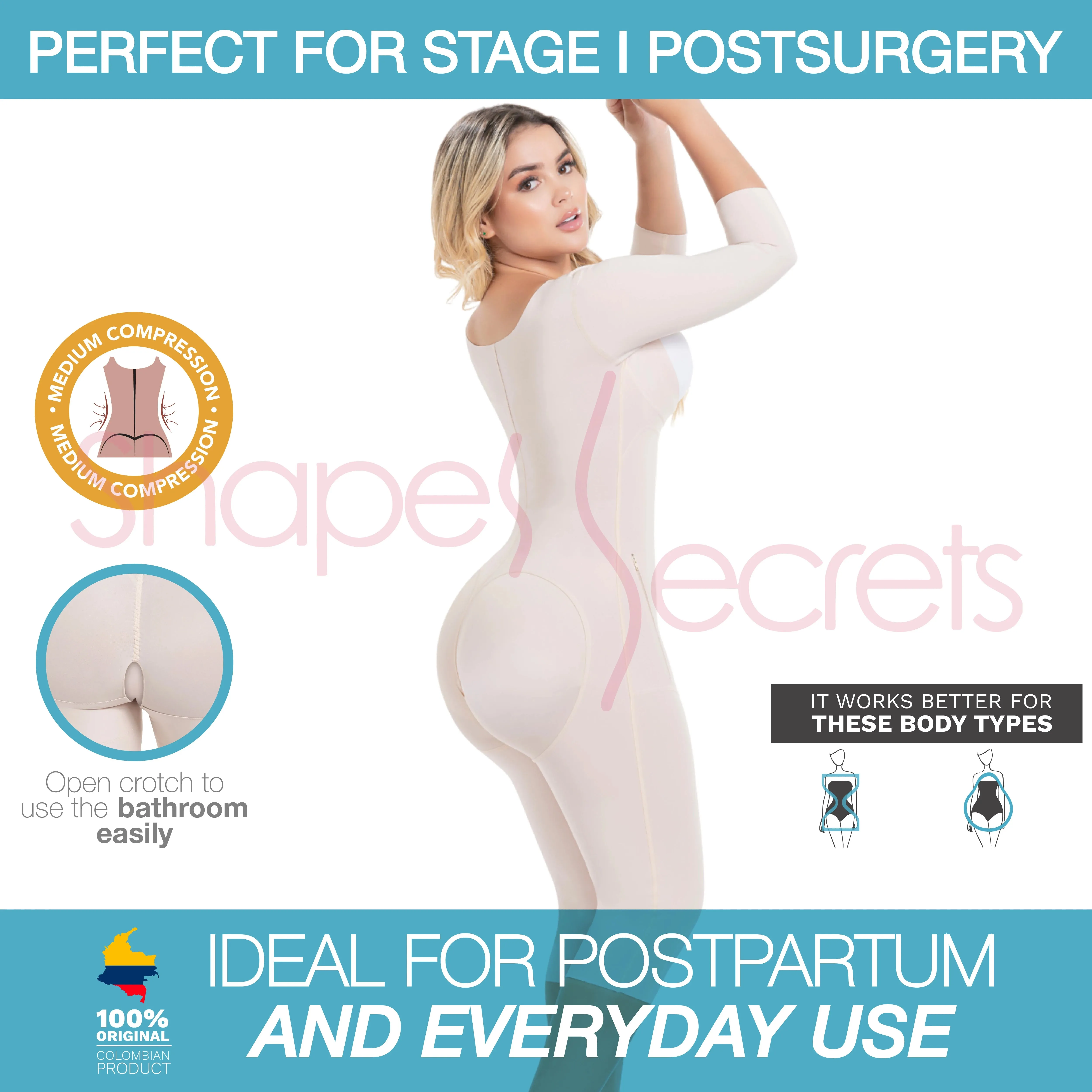 Sonryse M105BF Post Surgery Stage 1 BBL Compression Garment Fajas Colombiana Post Op Open Bust Wide Straps