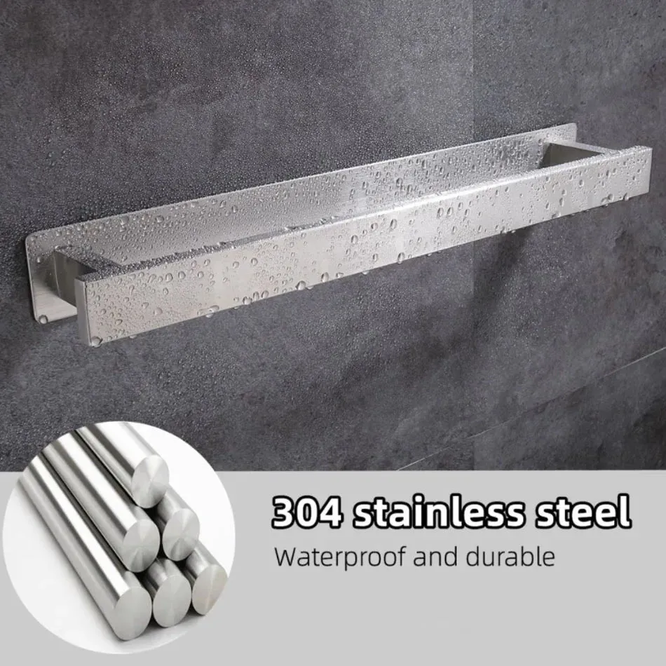 Stainless Steel Towel Bar Adhesive Free Wall Mounted Towel Rack