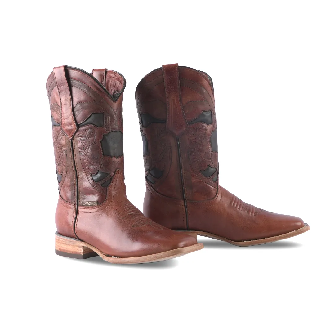 Texas Country Western Boot Savat Cognac Square Toe E691