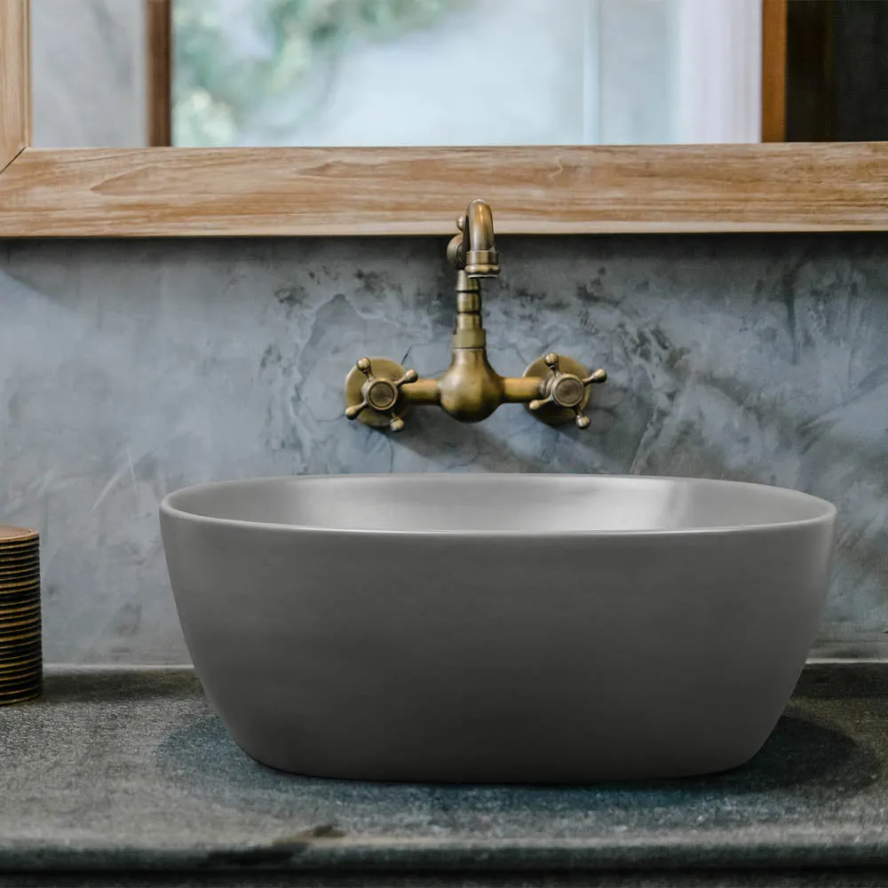 TheLAShop 16 inch Vessel Sink with Pop Up Drain Gray