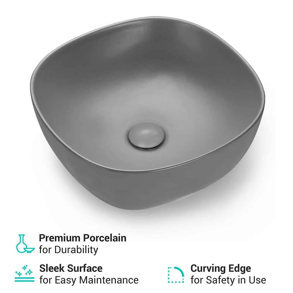 TheLAShop 16 inch Vessel Sink with Pop Up Drain Gray