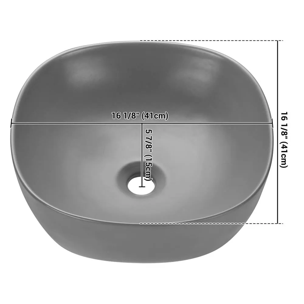 TheLAShop 16 inch Vessel Sink with Pop Up Drain Gray