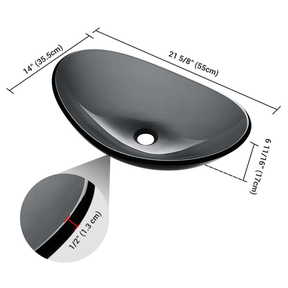 TheLAShop Gray Tempered Glass Bathroom Sink Oval 22x14