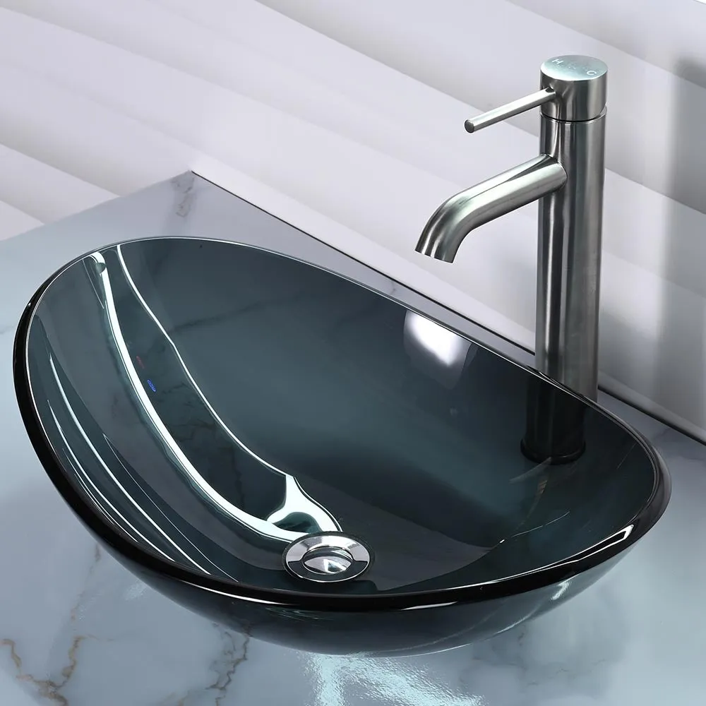 TheLAShop Gray Tempered Glass Bathroom Sink Oval 22x14