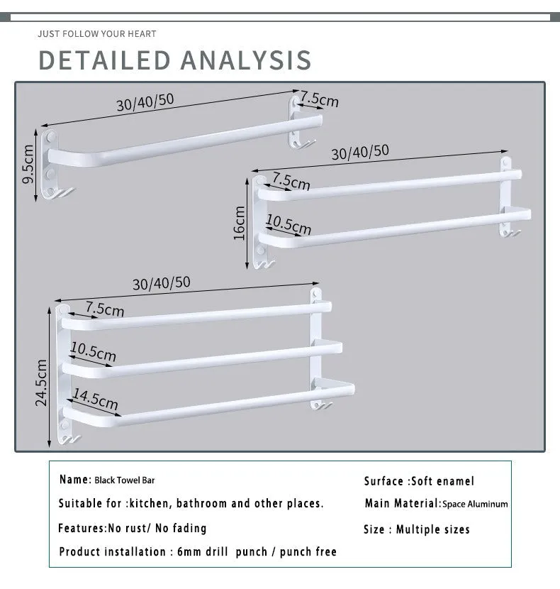 Towel Hanger Wall Mounted Towel Rack Bathroom Space Aluminum Towel Bar