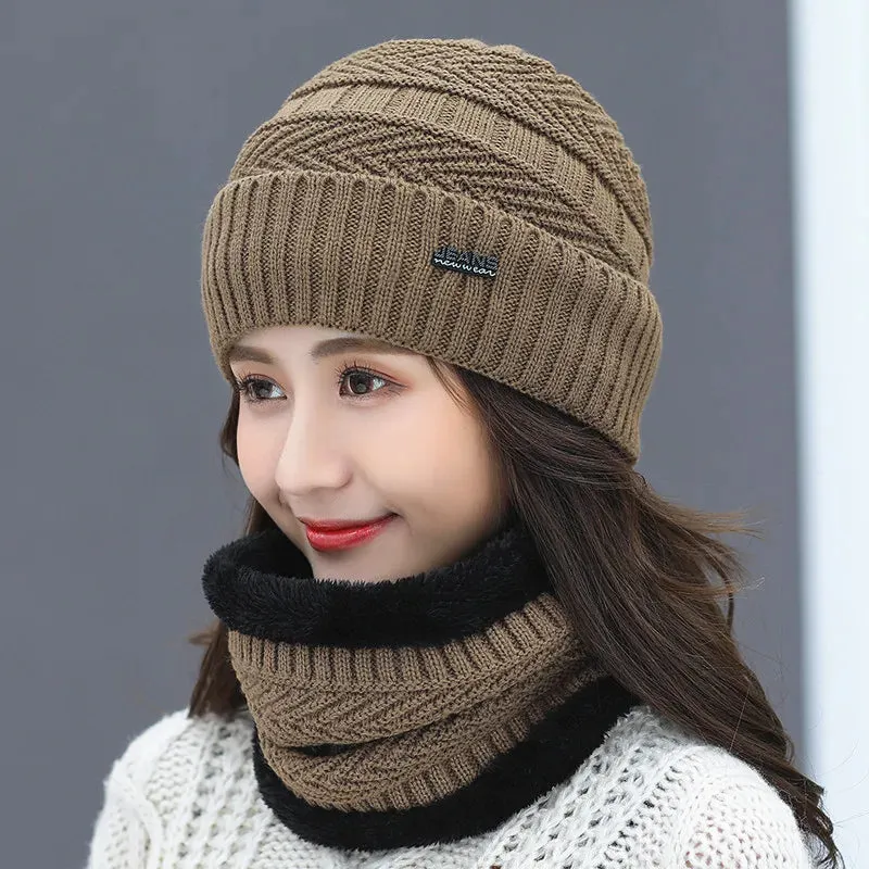 Two-Piece Set Fashion Women Knitted Hat Scarf Caps Neck Warmer Winter Hats For Men Women Skullies Beanies Warm Fleece Cap