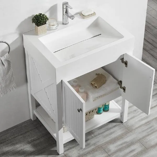 Vinnova Pavia 28” Modern White Single Sink Vanity Set with Acrylic under-mount Sink