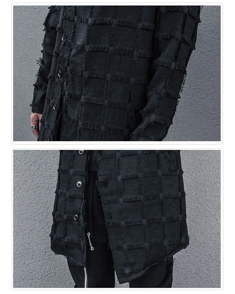 Yamamoto Stripe Lattice Fringe Long Coat